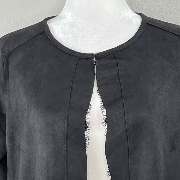 Carmen Marc Valvo Black Faux Suede Open Front Cardigan Jacket NWOT Medium - Picture 4 of 12